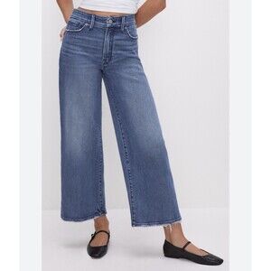 Good American Good Waist Crop Palazzo Jeans Womens Size 2/26 Wide leg Indigo479